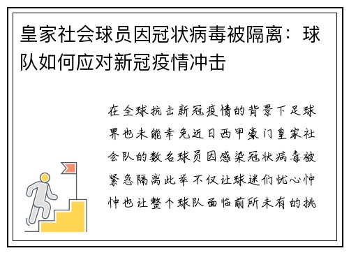 皇家社会球员因冠状病毒被隔离：球队如何应对新冠疫情冲击